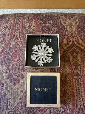 Monet Silver Crystal Snowflake Pin